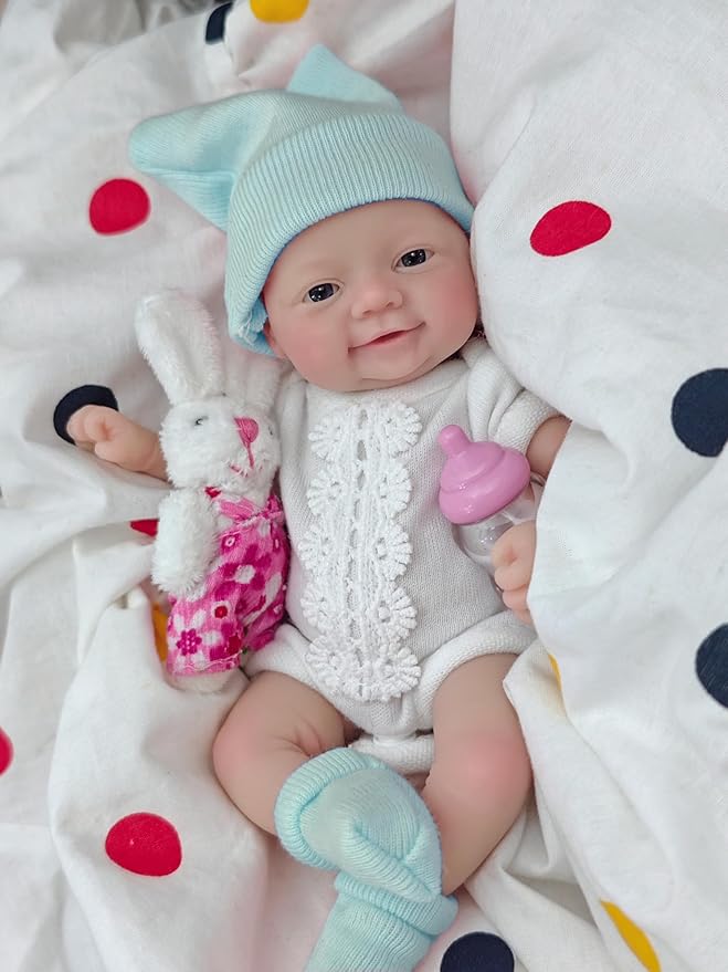 7 Inch Reborn Baby Doll,Silicone Doll Girl Leah, Mini Realistic Newborn Baby Dolls Silicone Full Body with Feeding Accessories&Gift Box