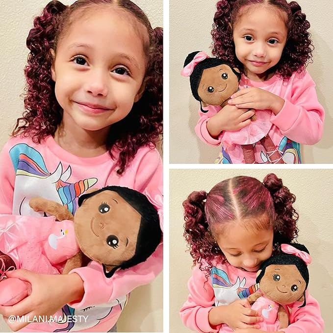 OUOZZZ 13" Soft Baby Doll for Girls&Boys - First Baby Doll African American Rag Doll Sleeping Cuddle Buddy Doll Plush Ballerina Toy for Kids