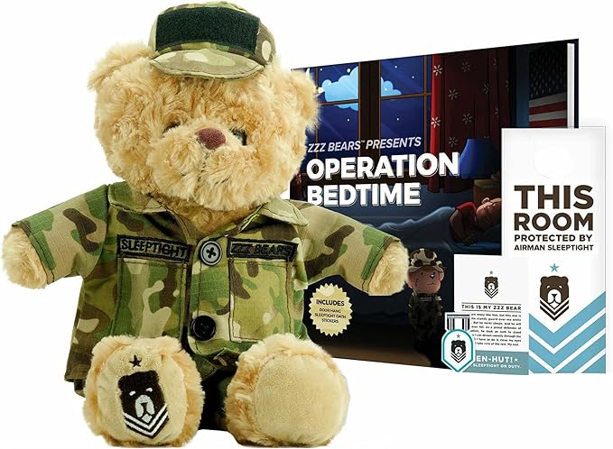 ZZZ Bears Airman Sleeptight Air Force Teddy Bear with Storybook & Sleep System, Comforting Gift for Air Force Kids, Helps with Bedtime Routine, Deployment Separation & Emotional Support