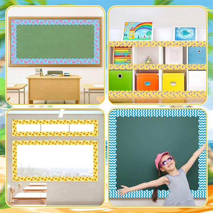 BeYumi Summer Beach Border Trim - 80Pcs Summer Wave Beach Pool Bulletin Board Borders Back to School Border Trim Decor Classroom Office Chalkboard White Board Poster Summer Holiday Party Decoration