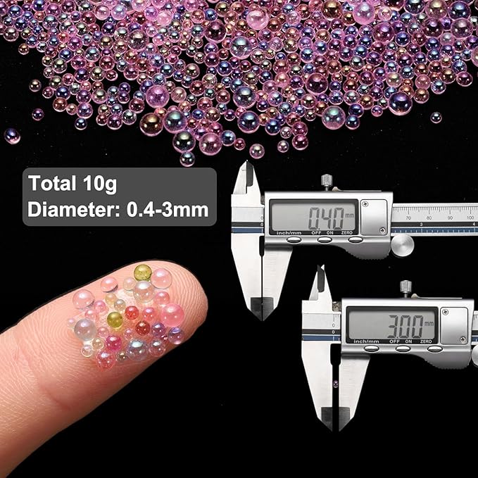 Iridescent Glass Tiny Bubble Beads, 0.4-3mm 10g No Hole Micro Mini Round Lilac Water Droplets Beads - Applications: for Resin Filler, Nail Art, Dollhouse Bath Tub