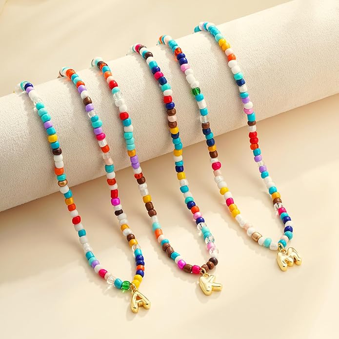 Colorful Initial Necklace for Girls Kids Women, Dainty 18K Gold Plated Bubble Initial Letter Necklace Teen Girls Gifts Trendy Stuff Birthday Gifts for 5 6 7 8 9 10 Yearl Old Girl