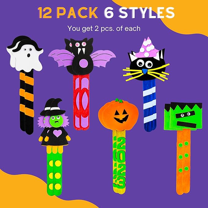 4E's Novelty Halloween Bookmark Craft for Kids - 12 Pack Bulk Kids Halloween Crafts Ages 4-8, 8-12 Halloween Activities for Kids Classroom 2025 Halloween Bookmarks, DIY Foam Halloween Craft Kit