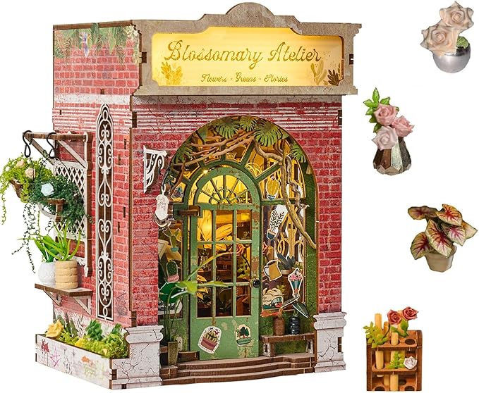 Book Nook Kit，DIY Miniature Dollhouse Kit for Adults and Teens，3D Wooden Tiny House for Family and Friends，Bookshelf Decor in Halloween/Christmas (DH-HYXZ-Red)