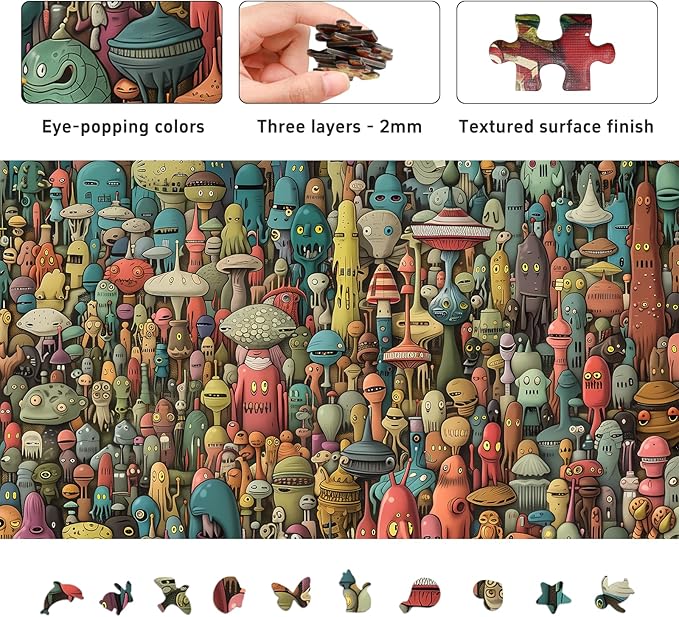 Dense Monster Jigsaw Puzzles for Adults 1000 Pieces, Brain Challenging Shaped Puzzle for Game Night, Family, Friends, Puzzle Size is 26.6 x 19.2