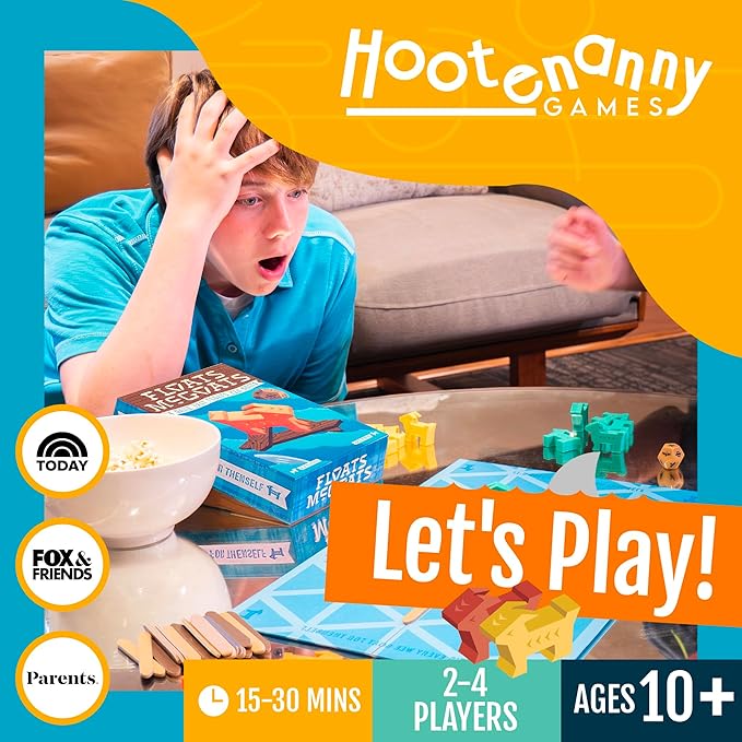 Hootenanny Games Floats McGoats Board Game | Build a Raft & Save Your Goats | Perfect for Family Games | 2-4 Players, Ages 10+