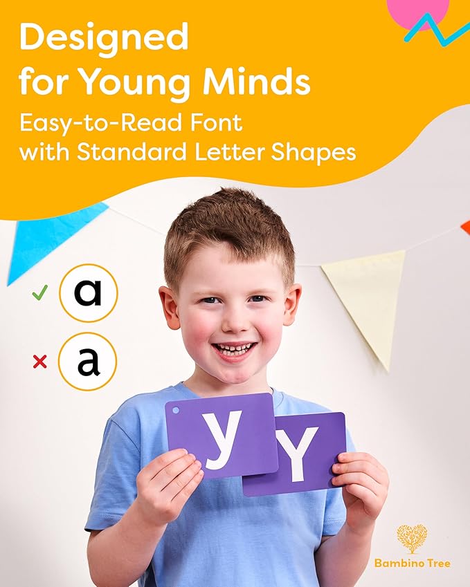 THE BAMBINO TREE Alphabet Flash Cards - Thick ABC Flash Cards for Kids Ages 3-6 - Lowercase & Uppercase Letter Recognition Learning Game