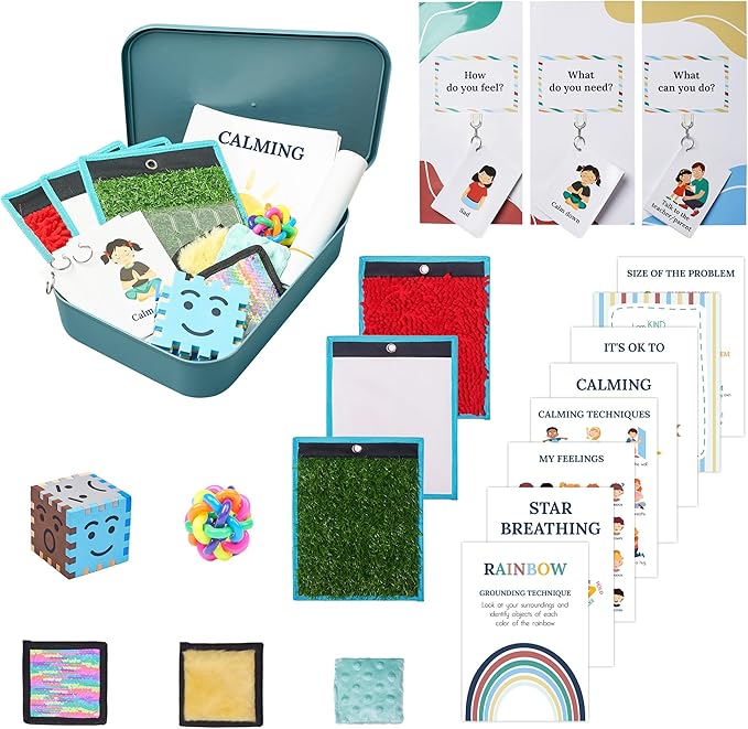 ODOXIA Calm Down Corner | Classroom and Special Education Must Haves | Calming Corner Items for Kids | Calming Corner Kit with Sensory Mats, Posters, Solutions Wall, Sensory Toys