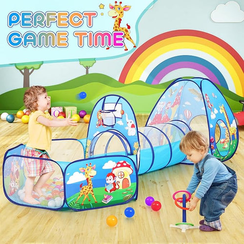 3 in 1 Kids Play Tent for Toddler with Baby Ball Pit and Play Tunnel, Children Indoor Outdoor Playhouse with Climbing Tunnel Toy for Toddlers, Boys and Girls Best Birthday Gifts (3pc Jungle Ball Pit)