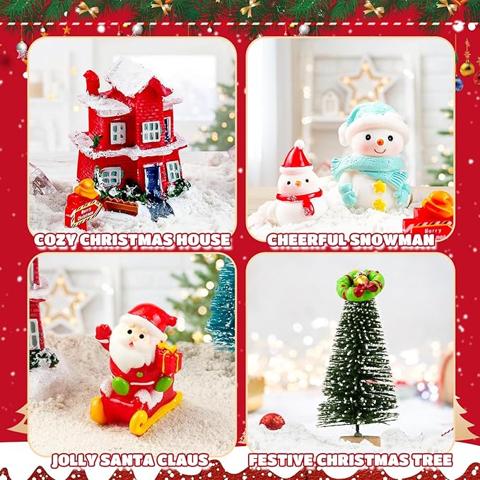 Rhybor Christmas Sensory Bin, Christmas Craft Kits Sand Art Play Kits with Santa, Reindeer, Snowman, Mini Christmas Tree Holiday Sensory Play Set Christmas Xmas Gift Decorations for Adult Kid