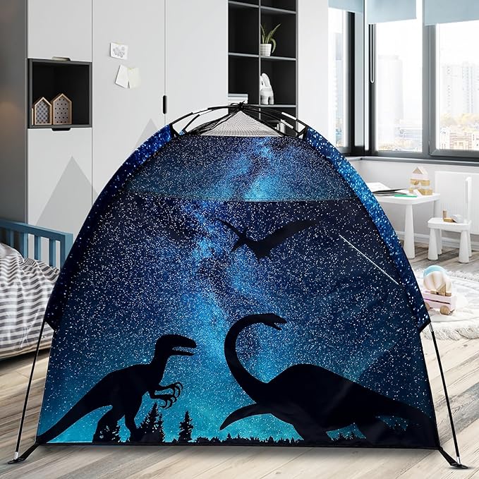 Kids Play Tent Lucky Castle Playhouse for Boys and Girls Easy Fun Dome Tent Camping Playground Pop Up Tent for Kids Indoor and Outdoor Imaginative Play Perfect Kid's Gift (Black Dinosaur)