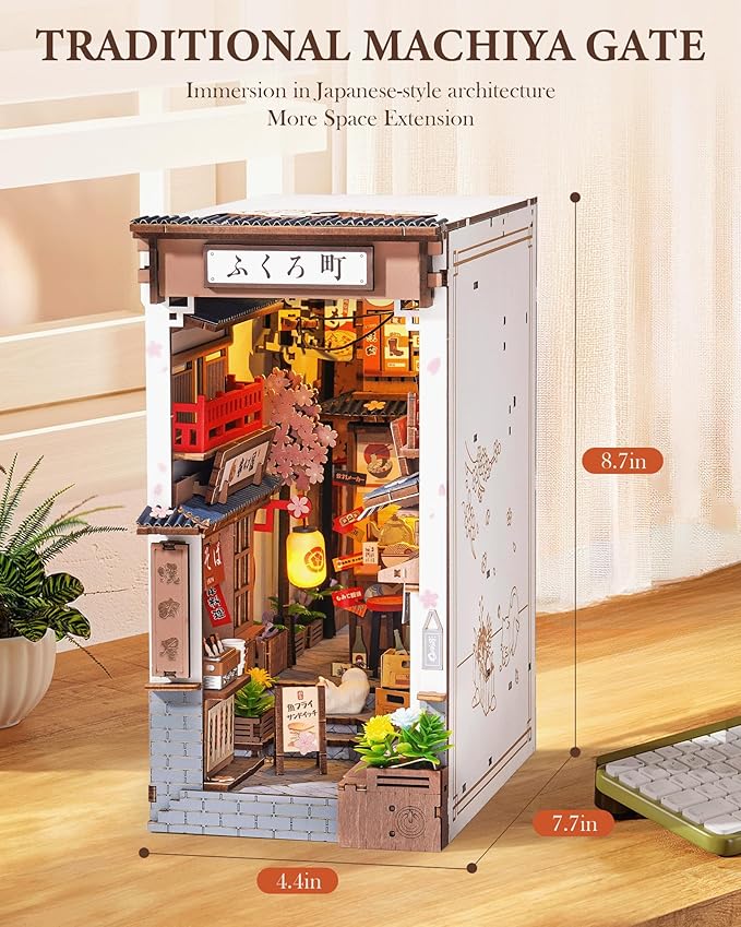 Rolife Book Nook Kit Sakura Wine Alley, 3D Wooden Puzzle Booknook for Bookshelf Decor, Japanese-Inspired Sakura Theme Creative DIY Miniature Dollhouse Kit, Crafts Gifts for Adults, Teens & Book Lovers