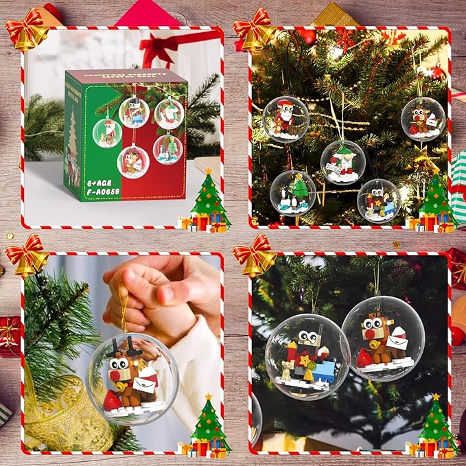Christmas Tree Ornaments Building Blocks Christmas, 2025 Christmas Decorations Ball Toys Included Santa Reindeer Nutcracker Gnome Penguin, Xmas Ornaments for Indoor Outdoor 5packs