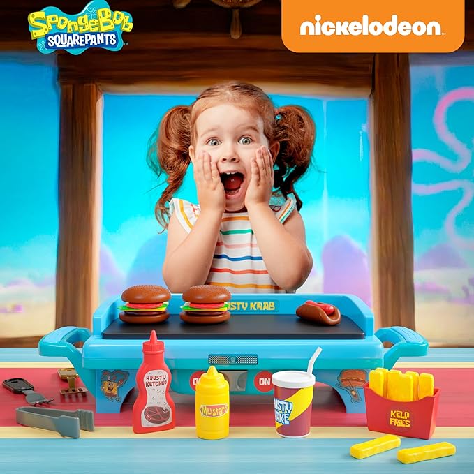 Spongebob Squarepants Kids Grill Playset - Toy Kitchen Sets with Cooking Toys, Kitchen Playset for Kids Ages 6-10, and Pretend Play Kitchen