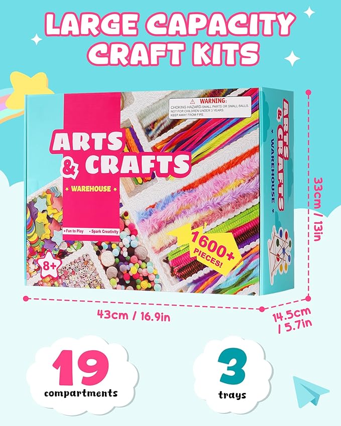 Wowood Arts and Crafts Kit for Kids - Over 1600 Pieces of DIY Craft Supplies! Creative Hobby Fun Activity Toys & Perfect Gifts for Girls and Boys Ages 8-12 to Spark Imagination and Joy(PA001)