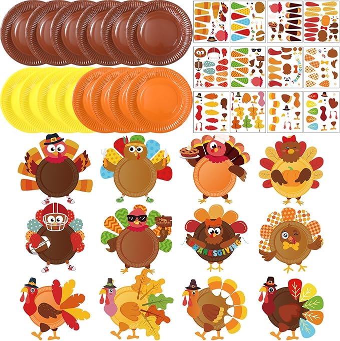 Funnymoom 24 Pcs Arts and Crafts for Kids, Halloween Plate Craft Kits Christmas Arts Craft Animal DIY Plate Kit for Halloween Xmas Holiday Party Girl Boy Preschool Classroom DIY Project(Warm)