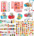 164Pcs Mini Shopping Cart Basket Miniature Food Drink Toy Supermarket Metal Handcart Trolley DollHouse Store Grocery Accessories Kitchen Play Game Party Model Shelves Cash Register Refrigerator Fridge