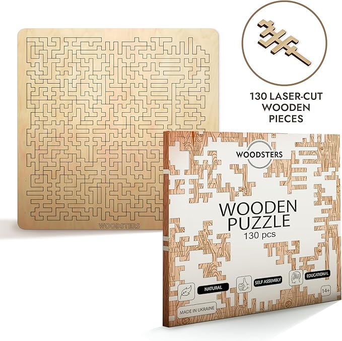 Mind Bending Wooden Jigsaw Puzzle - Difficult Challenging Impossible Puzzles for Adults, Advanced Hard Jigsaw Puzzles - Aztec Labyrinth - 130 Pieces