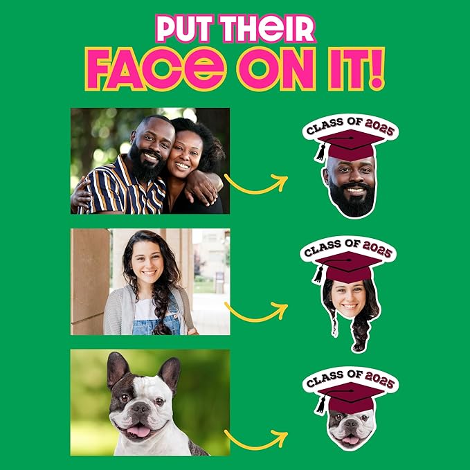 Big Dot of Happiness Custom Photo Maroon Grad Cap, Personalized Burgundy Graduation Party Favors, Fun Face Temporary Tattoos, Set of 12