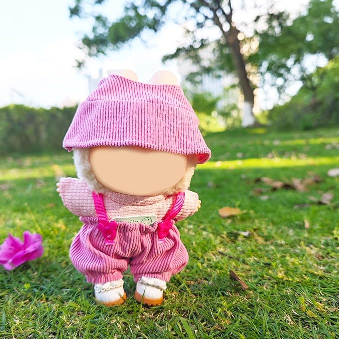 Clothes for 17cm Doll, 3 PCS Cute Hot Pink Hat & Jumpsuits Set, Dress up Outfit Exquisite Accessories for Dolls