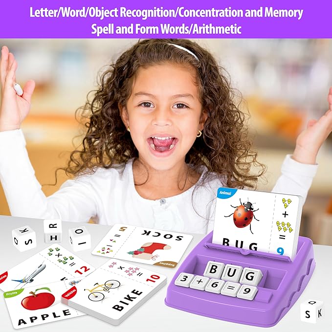 Matching Letter Games,Learning Educational Toys 2 in 1, Numerical Equality Games,Alphabet Spelling Reading Flash Cards,Early Education Gift Toys for 3,4,5,6,7 Year Olds (Purple)