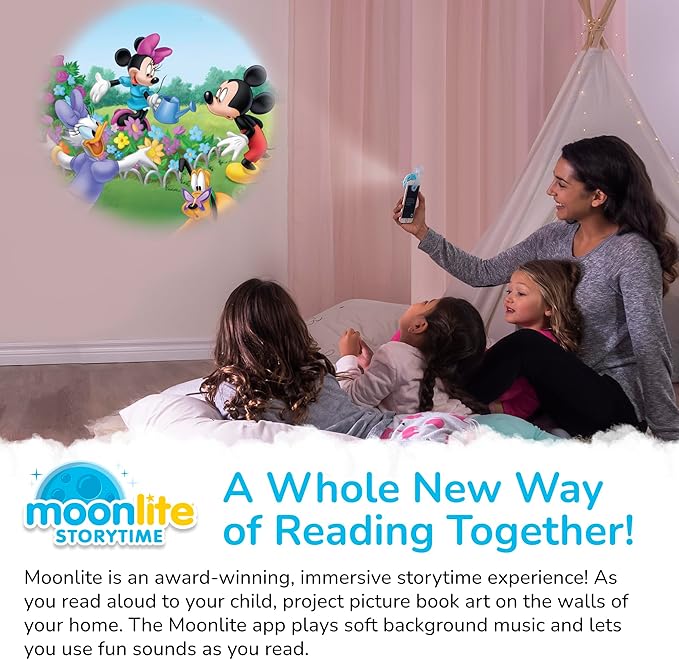Moonlite Storytime Mini Projector with 10 Classic Bedtime Stories, A Magical Way to Read Together, Digital Storybooks, Fun Sound Effects, Learning Gifts for Kids Ages 1 and Up