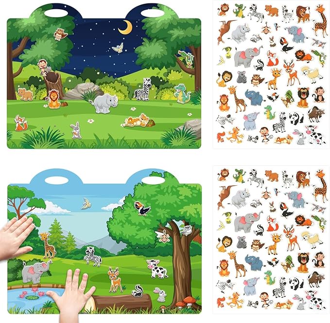 3D Jungle Animals Puffy Sticker Play Set Gifts Sticker Book Zoo Animals Window Clings Decals Home Airplane Classroom Nursery Safari Party Supplies Decorations Removable 100 Reusable Puffy Stickers
