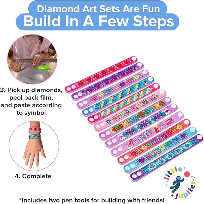 Little Jupiter Diamond Art Bracelet Kit - Includes 12pcs - Bracelet Making Kit for Girls - Diamond Art Kits for Kids