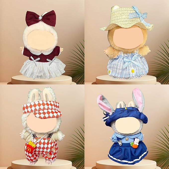 4 Pack—17cm Doll Clothes,Premium Doll Outfit with Accessories,Doll Princess Skirt,Cute Clothes Outfit for 17cm Dolls,End Dolls Fashion Clothing Set(No Dolls and Shoes) (Set K)