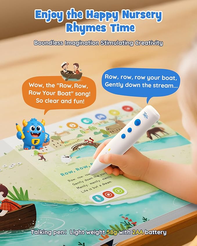 TEKFUN Talking Pen Books Set, Nursery Rhymes Toys for Toddlers, Learning Interactive Toys, Educational Electronic Sound Books for Preschoolers, Autism Sensory Toy for Boys Girls 2 3 4 5
