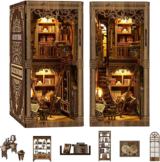 DIY Miniature House Kit, Mini House Building Kit, DIY Book Nook Kit, Tiny Model House for Adults to Build, Beginner 3D Wooden Book Nook, for Family Friends (Book Museum)