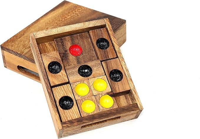 Setting Sun: STEM Sliding Block Puzzle AKA Huarong Dao or Klotski from SiamMandalay with SM Gift Box(Pictured) Improve Critical Logical Thinking with an Eco Friendly Handmade Educational Game