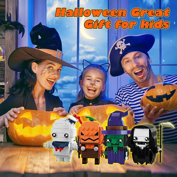 Halloween Pumpkin Ghost Witch Devil Building Blocks Kit for Kids, Halloween Bricks Figures Set Toys Gifts for Kids Party Favors Goodie Bags Stuffers for Boys Girls 6 up
