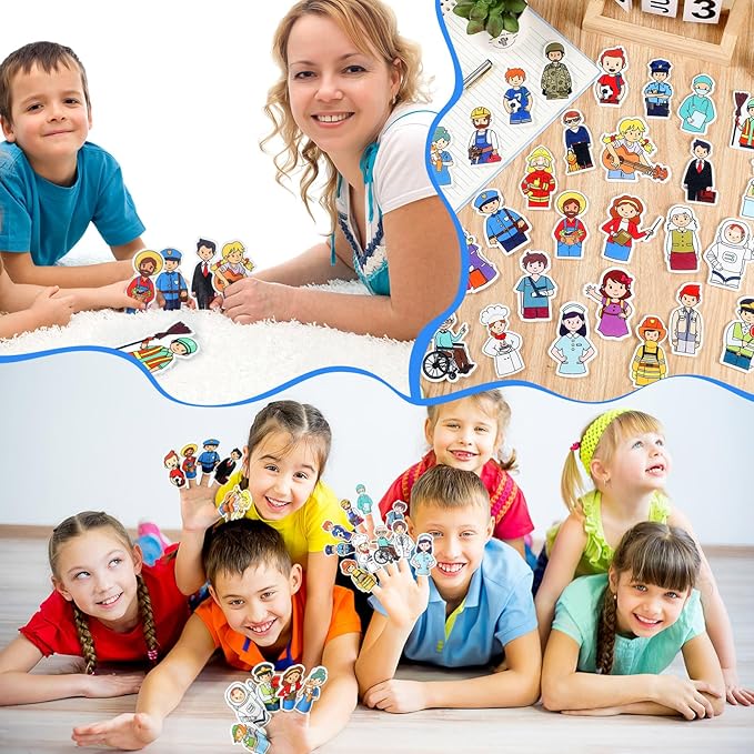 28 Pcs Community Helpers Finger Puppets Pretend Play Toys, People Finger Puppets Professions Multicultural Career Toy Soft Velvet Community Helper Pretend Doll for School Class Prizes Birthday Gift