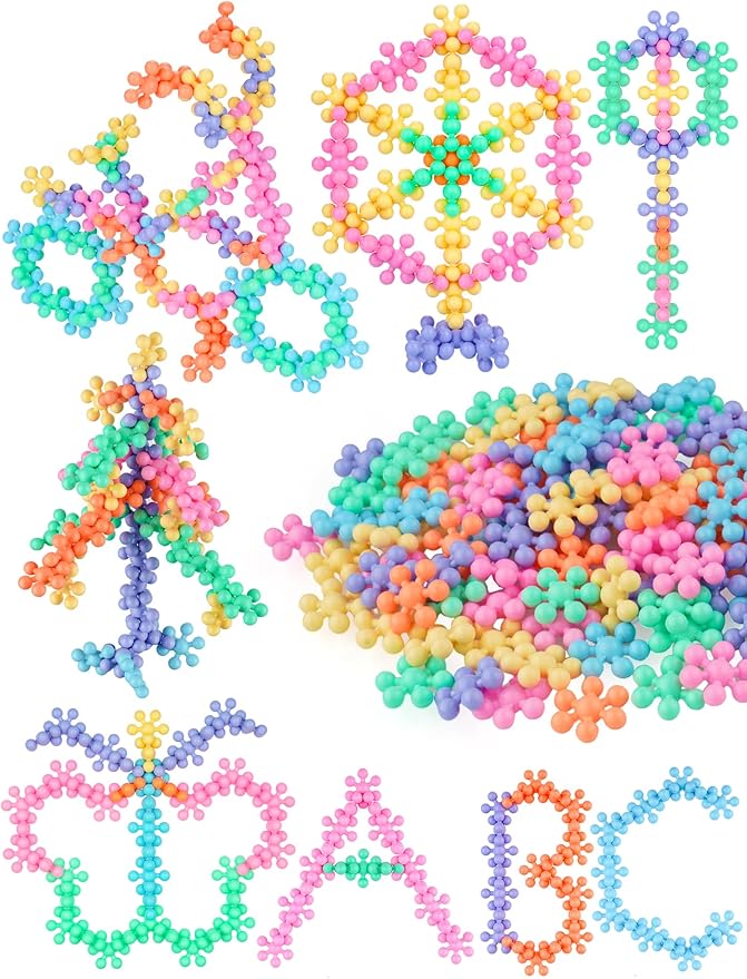 100PCS Interlocking Snowflake Building Block Toy for Kids Ages 3+ (Macaron Colors)