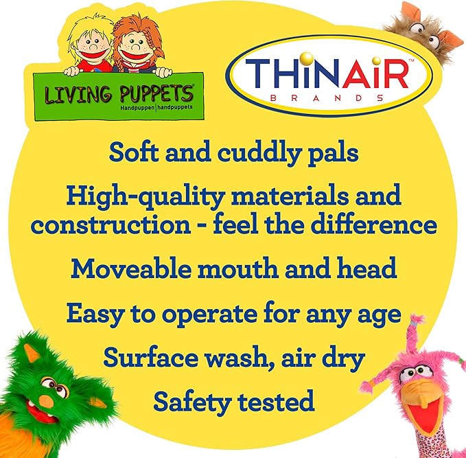 Living Puppets 21-Inch Plush Pink Bird Hand Puppet - Fine European Design, Ultra-Soft and Cuddly, Promotes Child Development, Safety Certified, Teacher-Recommended for Boys and Girls