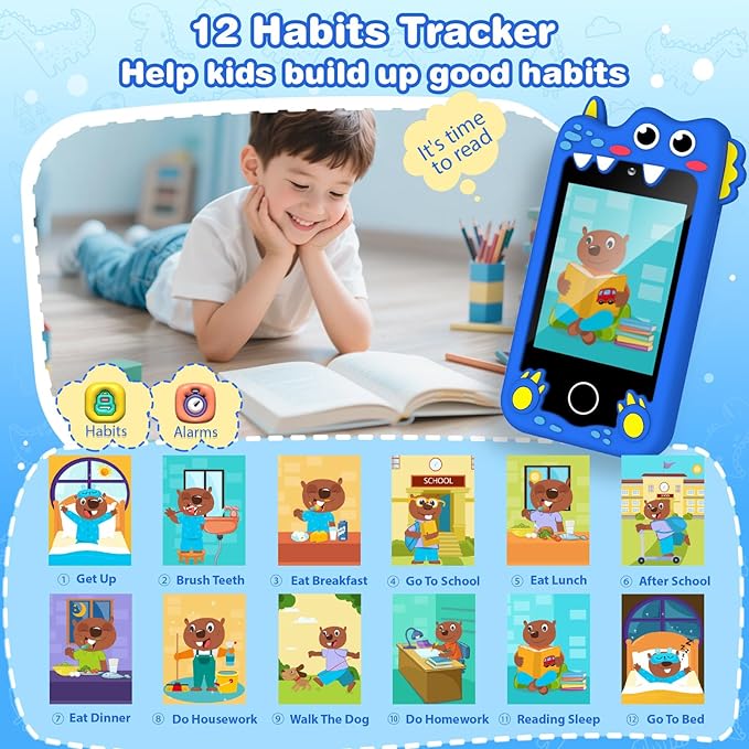 Kids Smart Phone Christmas Birthday Gifts for Boys Age 3-10 Dinosaur Toys Smart Phone 2.8" Touchscreen Built-in 32G SD Card Dual Camera 28 Learning Games MP3 Music Player