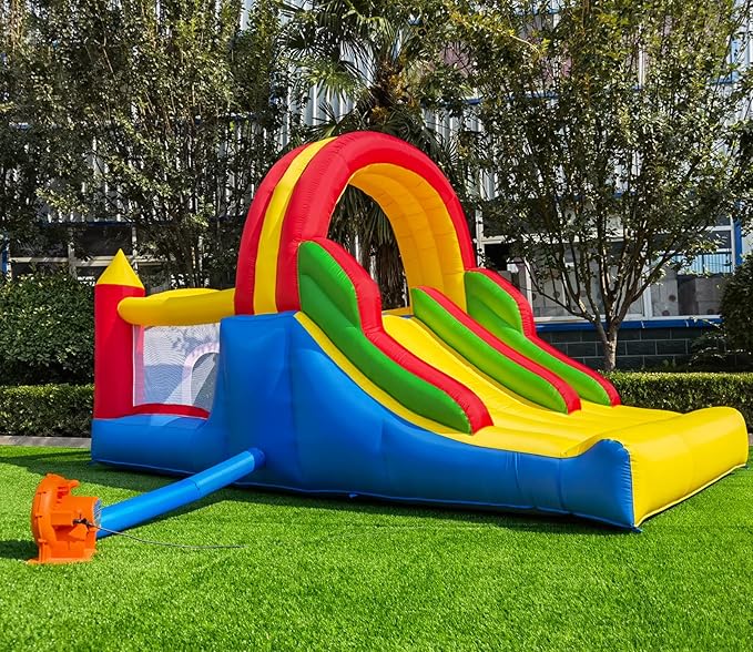 HuaKastro 16x7.2FT Inflatable Bounce House with 2 Racing Slides & Large Climbing Wall, 3 in 1 Kids Inflatable Trampoline Rainbow Jumping Castle Kids Backyard Playgrounds - with Air Blower