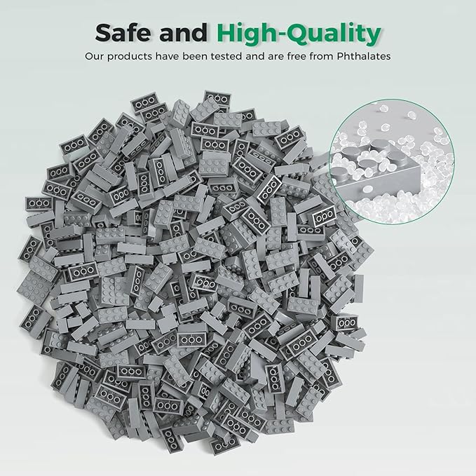 500 Piece Classic Building Bricks and 1 Gray Baseplate, 2x4 Bricks Bulk Creative Building Toys, Blocks Bulk for Kids Ages 6+, Light Gray(Samll Bricks, 1.25x0.62x0.47 in)