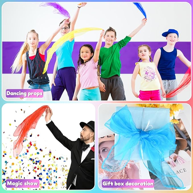 NEBURORA Juggling Scarves Square Colorful Play Scarve for Dance Magic Tricks Performance Props Scarf Accessories 12 Colors