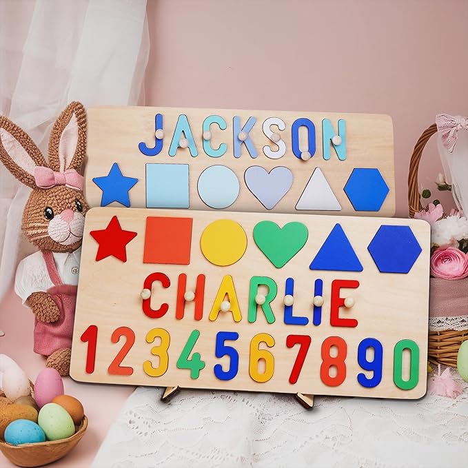 Name Puzzle for Kids Personalized, Custom Baby Boy Girl First Christmas Birthday Gift, Montessori Learning Toddler Puzzle Toy