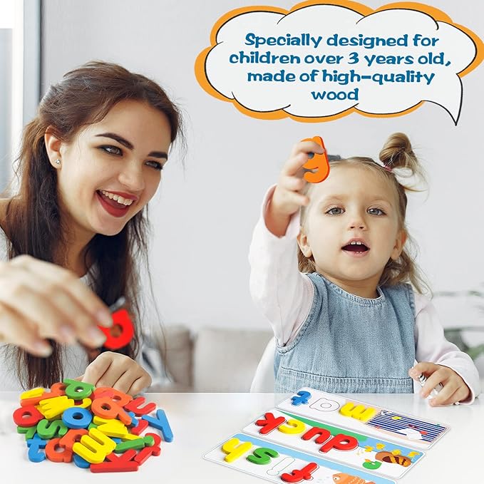 Learning Educational Toys for 2 3 4 5 6 Years Old Boys Girls, See & Spell Matching Letter Game with Alphabet Cards for Kids, Preschool CVC Word Builders Toy, Christmas Birthday Gifts for Age 2-4 4-6