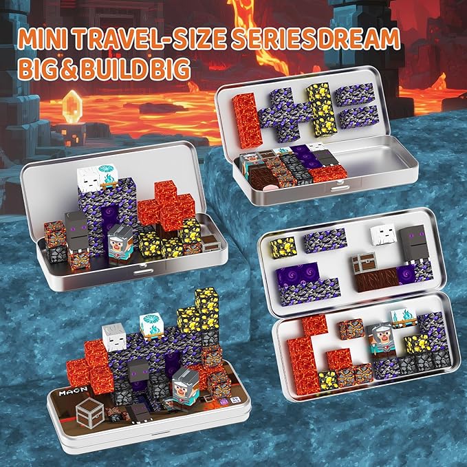 Magnetic Building Blocks Travel Toys, Age 3+ STEM Toy with Portable Tin Compatible with Magnetic Tiles, Ideal for Open Boy Ages 4-8 Holiday Birthday Easter Gifts