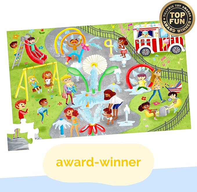 Upbounders® Splash Park 48 Piece Jumbo Puzzle for Kids Ages 4 5 6 7 8 | Beginner Floor Puzzle | Multicultural Family Children Preschoolers at Play | Large Pieces & Storage Box (FSC-Certified)