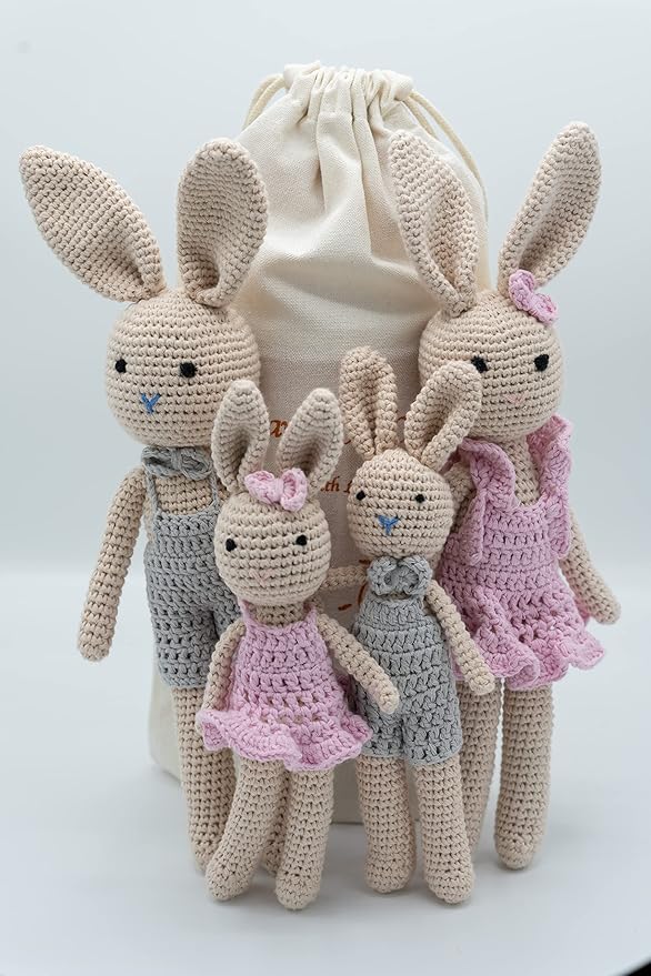 Crochet Stuffed Animal - Adorable Handmade Bunny Daughter Plushie Doll with Pink Dress, Ideal for Infants - Knitted Stuffed Animal Crocheted Stuffed Animals for Newborns
