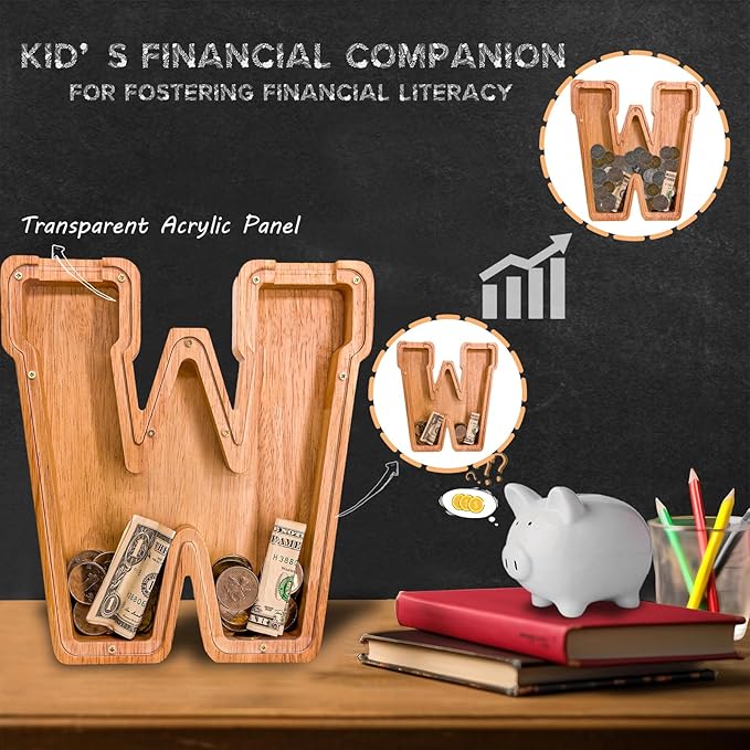 Wooden Letter Piggy Bank for Kids Larger Letter Piggy Bank for Boys and Girls Personalized Piggy Bank Initial Coin Bank Wood Kids Money Bank for Birthday and Festival
