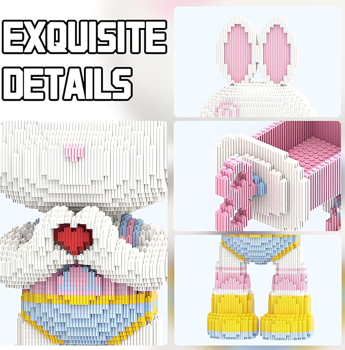 Animal Graffiti Love Heart Rabbit Micro Mini Building Blocks Sets with Storage Drawer Large Cute Animal Red Heart Rabbit Building Kits Model Toys for Adults Kids Teens 6400 PCS