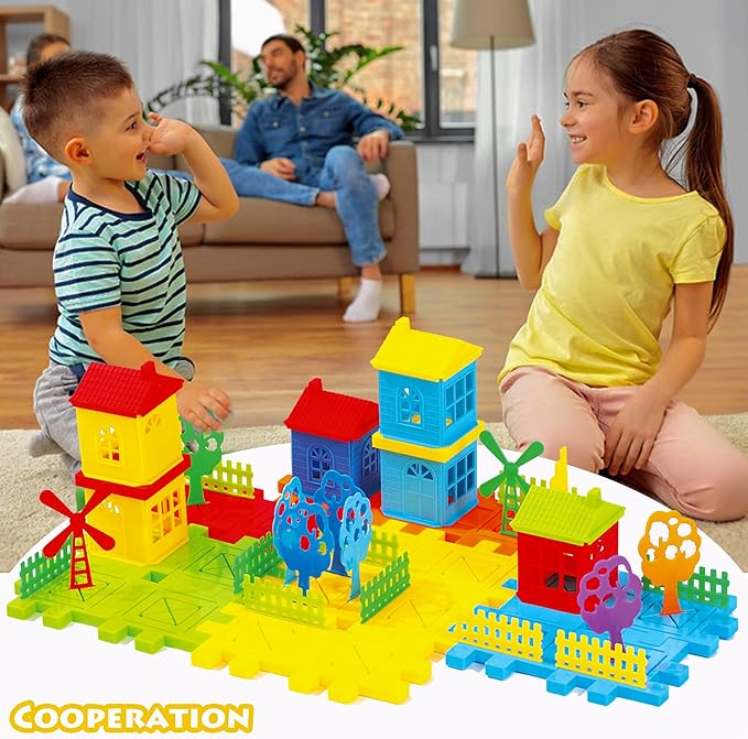 Waffle Blocks for Kids- 98 Piece Toddler Building Blocks -Excllent Interlocking Toys - Brightly Colored Toy Building Sets,House Toys and Games,Large Building Sets for Kids of All Ages