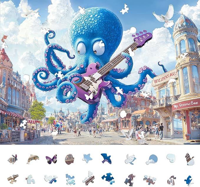 Anime Octopus Jigsaw Puzzles for Adults 1000 Pieces, Difficult Unique Shaped Puzzle for Game Night, Family, Friends, Puzzle Size 26.6x19.2