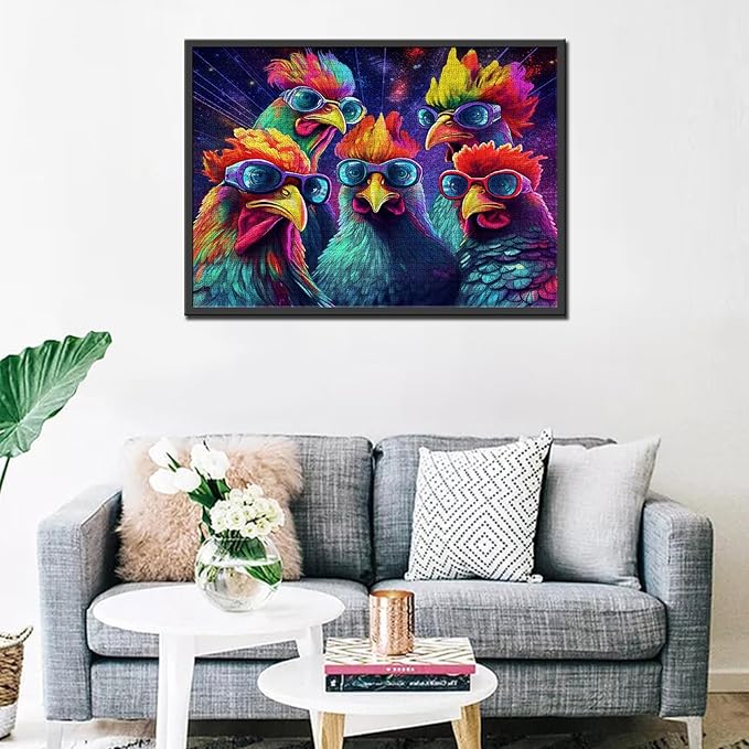 Tucocoo Roosters with Sunglasses Art Jigsaw Puzzle 1000 Pieces Puzzles for Adults, Rave Party Funny Chickens Jigsaw Puzzles for Challenging Family Activity Games Colorful Puzzle for Home Decor Gifts